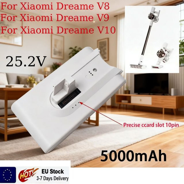 Dreame Ersatzakku für kabellose Staubsauger V8 V9 V10 V9P V9B, 25,2V, 5000mAh, Farbe: Weiß - Bild 1