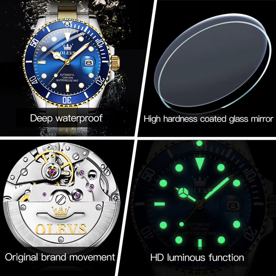 OLEVS Armbanduhr Automatik, Edelstahl, Zirkonia, Blau, Herren - Bild 5