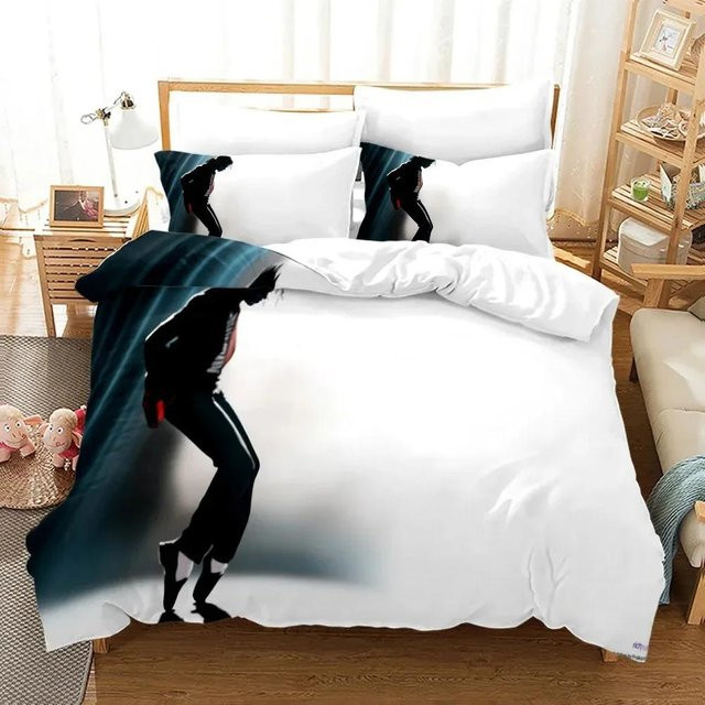 Michael Jackson Bettwäsche-Set mit 3D-Druck, bestehend aus Bettbezug und Kissenbezug, Farbe Weiß, B/T: 264 x 228 cm - Bild 1