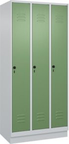 C+P Spind Classic PLUS Garderobenschrank mit Sockel, 3 Abteile, Grau/Grün, H x B x T: 195 x 90 x 50 cm - Bild 1