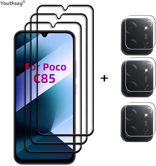 Jugendsay 6-in-1 Displayschutz Set für Xiaomi Poco C85 mit gehärtetem Glas und Kameraschutz, transparent - Bild 1