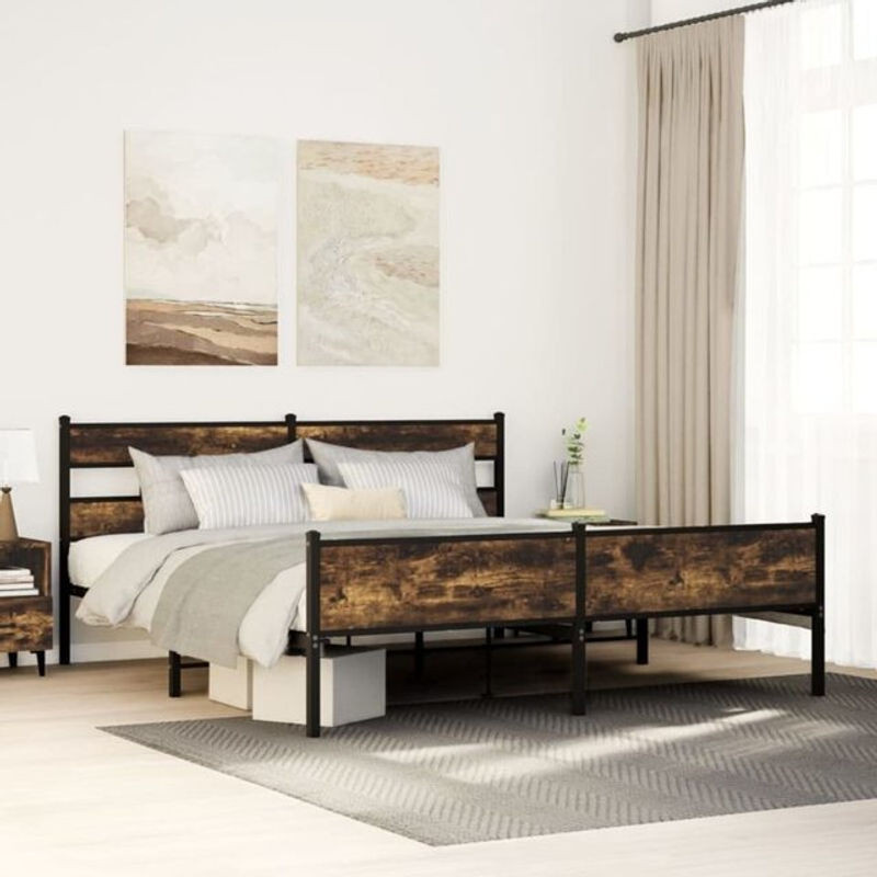 Metallbett Vidaxl in Räuchereiche Braun aus Metall und Holzwerkstoff im Industrial Design ohne Matratze B/T/H: 200 x 200 x 206 cm - Bild 1