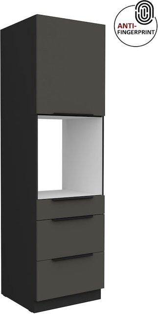 Küchen Hochschrank ARIA in Graphite matt mit 3 Schubkästen und offenen Regalfächern, Breite: 60 cm - Bild 1