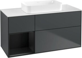V&B Waschtischunterschrank Finion mit Wandbeleuchtung, B/T/H: 120 x 60 cm, lackiert in Rot und Mittelblau - Bild 1
