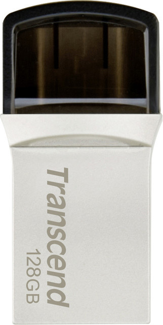 Transcend JetFlash 890 USB-Flash-Laufwerk mit 128 GB in Silber mit USB-A und USB-C Anschlüssen - Bild 1
