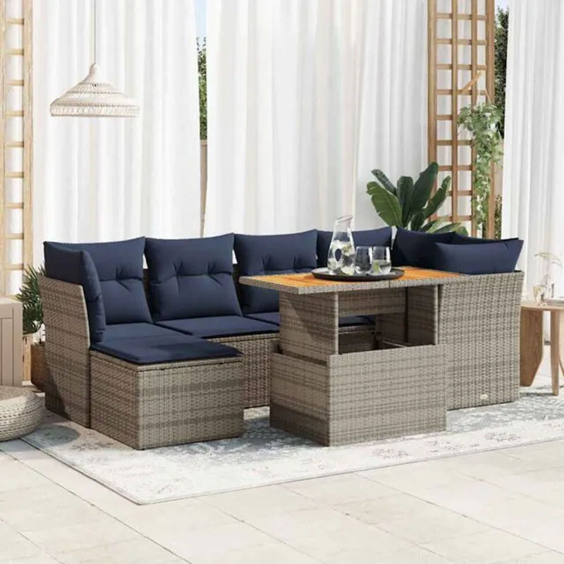 7-teilige moderne Garten-Sofagarnitur aus Poly-Rattan mit Kissen in Grau von vidaxl - Bild 1