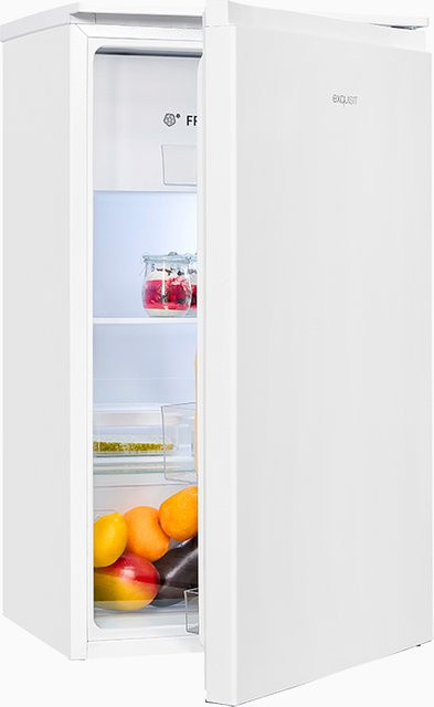 Exquisit Kühlschrank KS5117-3-010E in Weiss mit LED-Innenbeleuchtung und Flaschenregal, Freistehend, B/T/H: 55 x 60 x 142 cm - Bild 1