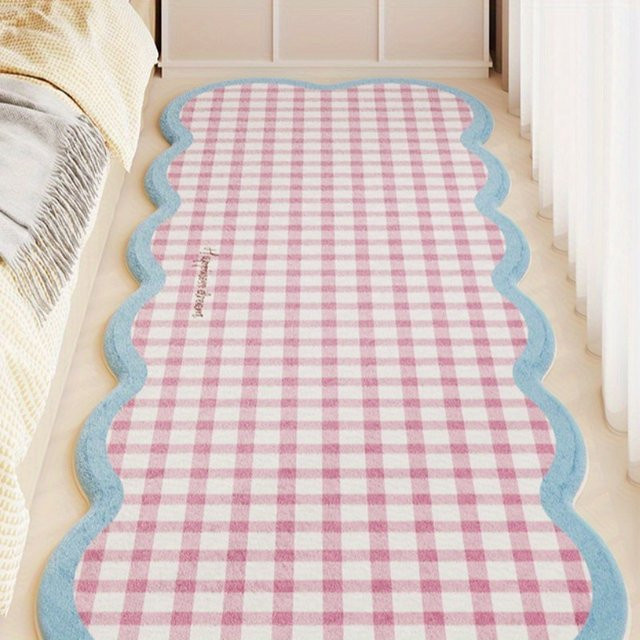 VIKAMA Moderner Teppich in unregelmäßiger Form mit Karomuster in Cremefarben für Schlafzimmer und Wohnbereich - Bild 1