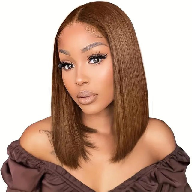 Braune Bob-Perücke aus Echthaar, 13x4 HD-Lace-Front, 180% Dichte - Bild 1