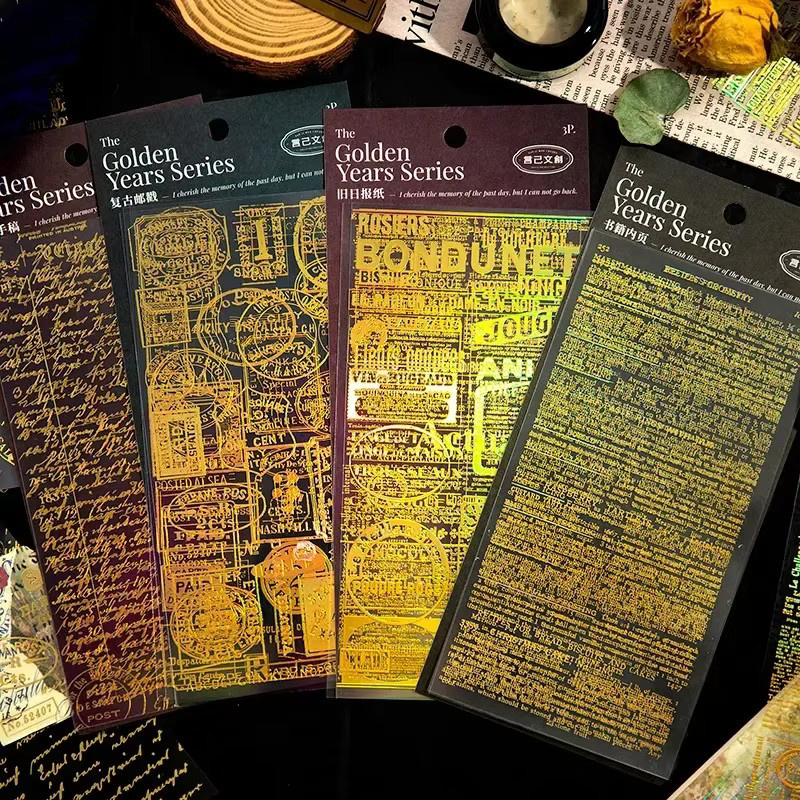 Goldfolienaufkleber Gilded Years Serie 4 mit englischen Retro-Collage-Designs für dein Tagebuch-DIY in Gold - Bild 1