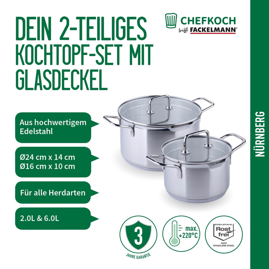 Fackelmann Topfset Nürnberg 4-teilig aus Edelstahl und Aluminium in Silber mit Deckeln - Bild 3