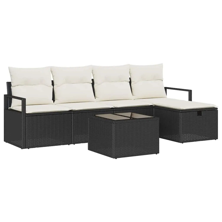 vidaXL 6-tlg. Lounge-Sofa Set aus Poly-Rattan in Schwarz und Beige mit Kissen und Tisch für Garten und Terrasse - Bild 2