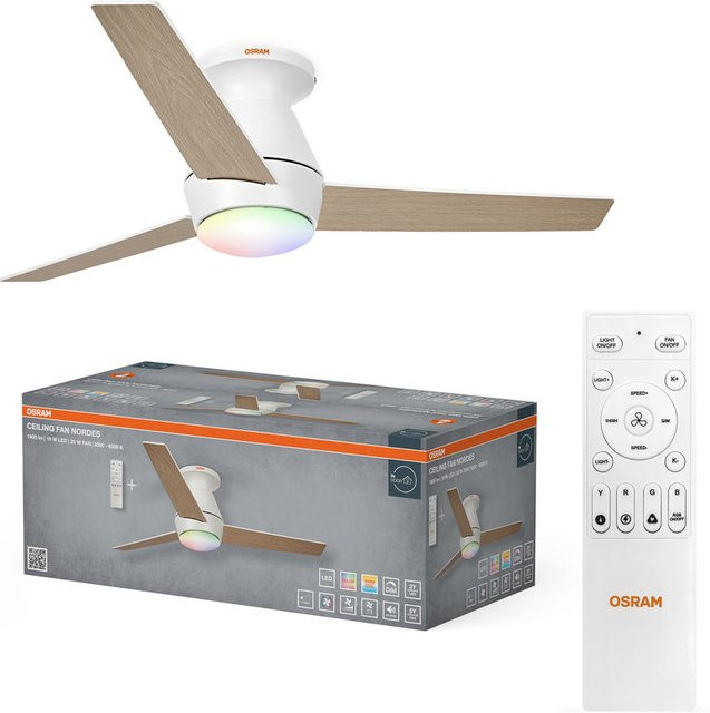 Osram LED Deckenventilator Nordes in Weiß mit RGBW-Beleuchtung, dimmbar und Fernbedienung, Durchmesser: 106,5 cm - Bild 1
