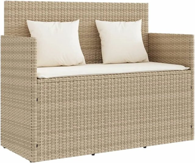 vidaXL Gartenbank aus Polyrattan mit Kissen in Beige und Weiß, B/T/H: 120 x 50 x 90,5 cm - Bild 1