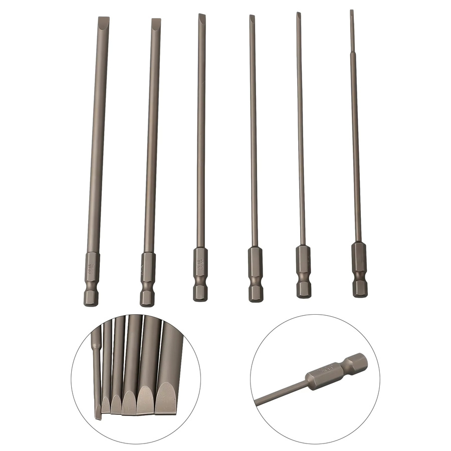 Vibratite Schlitz-Schraubendreher-Bits Set aus Legierungsstahl, 6 Stück, SL2-SL6, 150mm Länge mit Sechseckigem Griff für Handbohrer - Bild 2