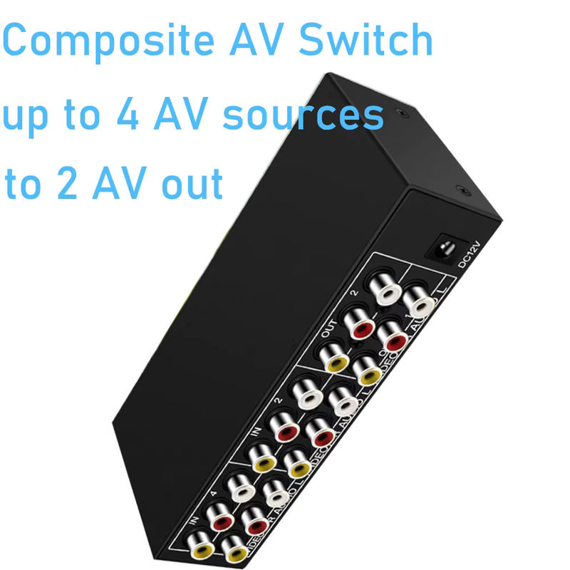 HDmatters Composite AV RCA Switch Splitter 4 in 2 Out Analog Video C-VBS Splitter mit Fernbedienung, Schwarz - Bild 5