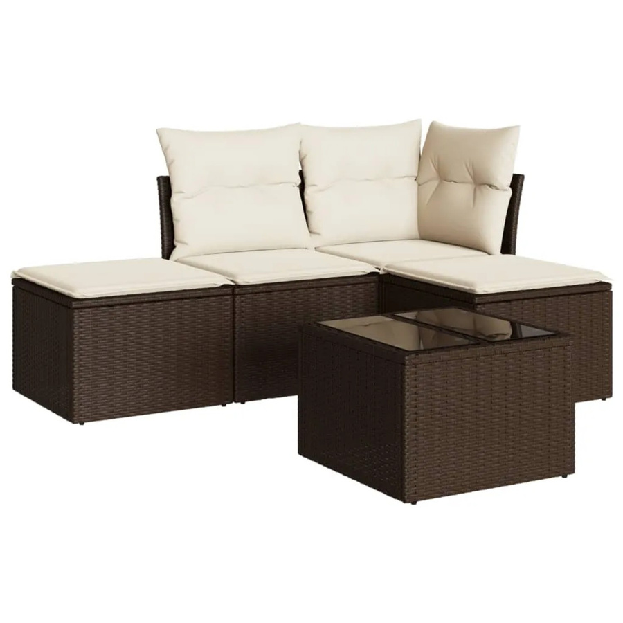 vidaXL 5-tlg. L-Shape Garten-Sofagarnitur aus Polyrattan in Braun mit UV-beständigen Kissen und pulverbeschichtetem Stahlgestell - Bild 2