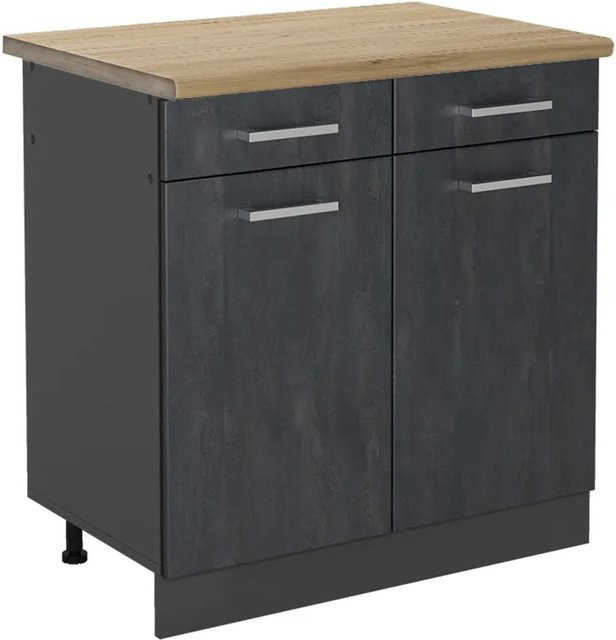 Vicco Küchenunterschrank R-Line Schubladenschrank in Schwarz Beton und Eiche mit Anthrazit Korpus, Breite: 80 cm - Bild 1