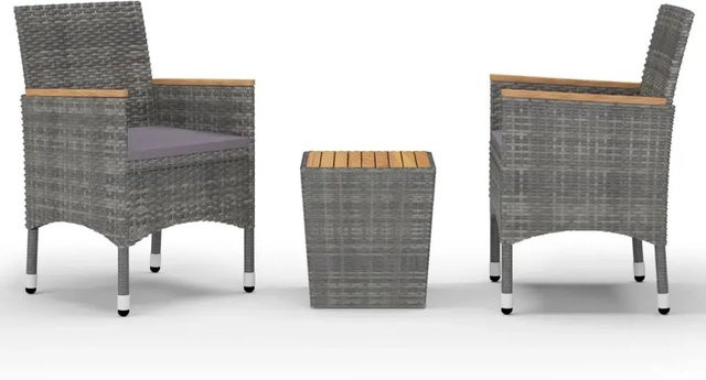 vidaXL 3-teiliges Bistro-Set aus Poly Rattan und Akazienholz in Grau - Bild 1