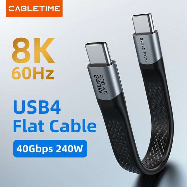 CABLETIME USB-C auf USB-C Kabel in Schwarz mit 240 W Schnellladung, 40 Gbit/s Datenübertragung und 8K Unterstützung für Thunderbolt 3/4, iPhone 15/16 Pro Max und SSD - Bild 1