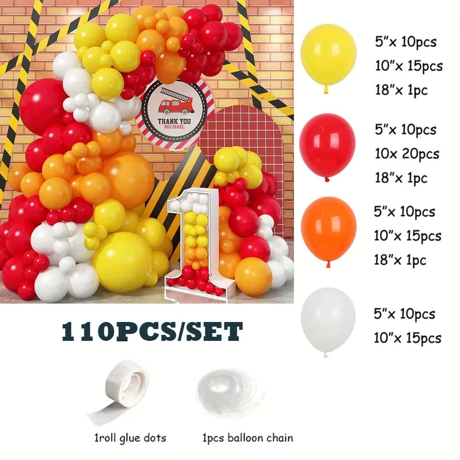 BALONAQ Feuer-Themen-Bogen-Set, Luftballons mit Feuerwehrauto, 110-teiliges Set - Bild 2