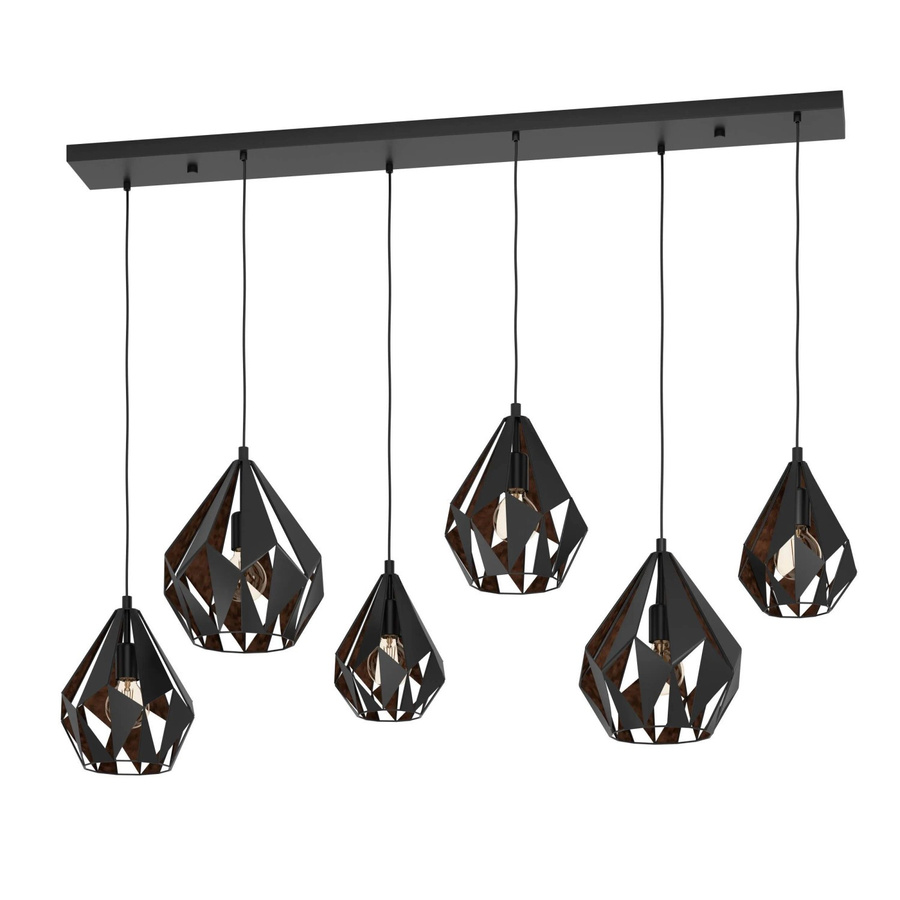 Eglo Pendelleuchte Carlton 6-flammig in Schwarz-Kupfer, B/T/H: 107 x 38,5 x 145,5 cm - Bild 2