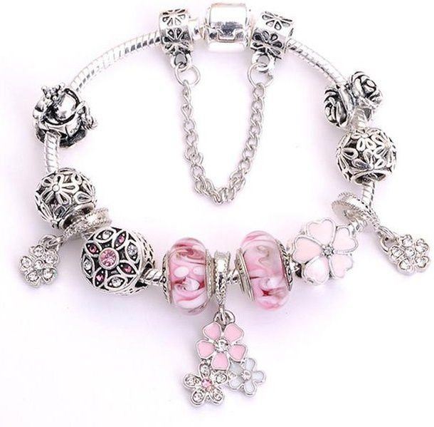 Charm-Armband, versilberte Schlangenkette, Kristalle, Damen, Kinder, 16cm - Bild 1