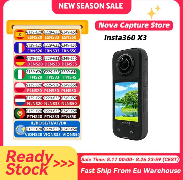 Insta360 X3 Action Kamera in Schwarz mit 72MP Foto und 5.7K Video - Bild 1