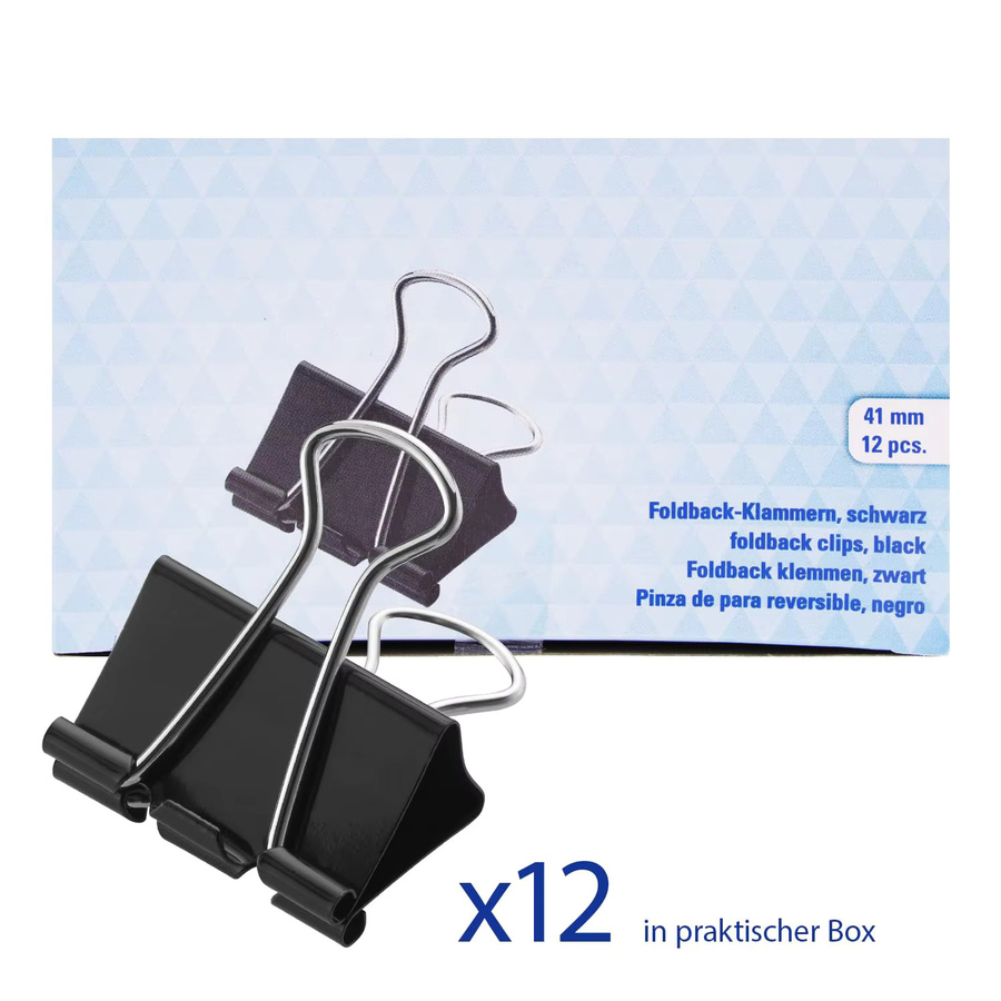 Foldback-Clips aus Metall in Schwarz, 12 Stück, 41 mm Metallklammern für Dokumente - Bild 2