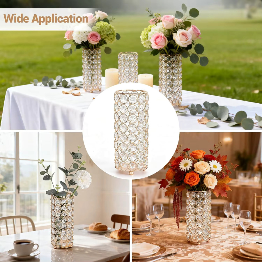 HiMISS Kristall-Blumenständer Set aus transparentem Glas, Elegante zylindrische Kristallsäulen als Vase oder Kerzenhalter für deine Tischdekoration und Wohnraumgestaltung - Bild 3