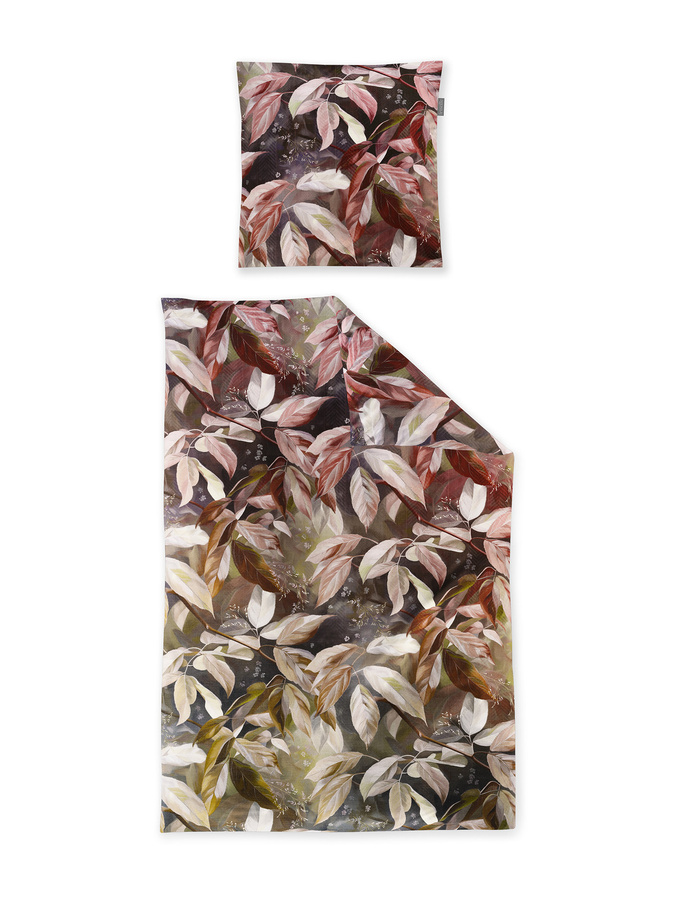 Irisette Zobel Flausch Cotton Bettwäsche Blätter Herbst in Braun und Grün, B/H: 155 x 220 cm mit Kissenbezug 80 x 80 cm - Bild 1
