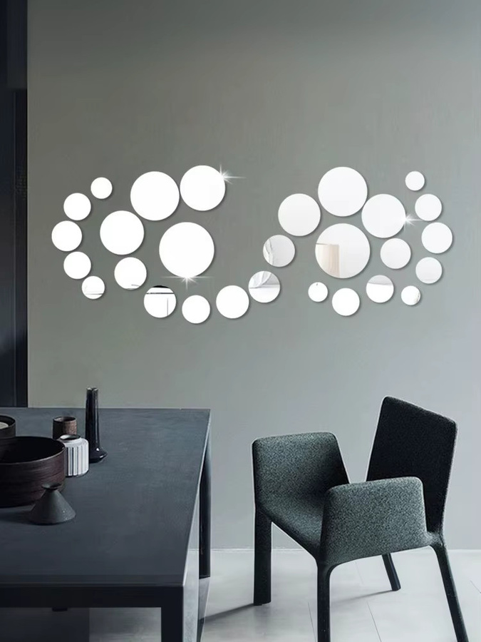 JETTING 26er Set Runde 3D Acryl Spiegel Wandaufkleber zur DIY Wanddekoration in Silber und Beige - Bild 2