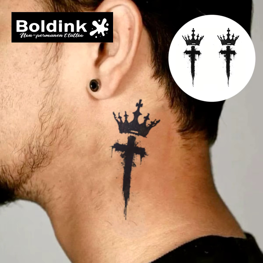 Boldink Crowned Cross Temporäres Tattoo, wasserfest, semi-permanent - Bild 2