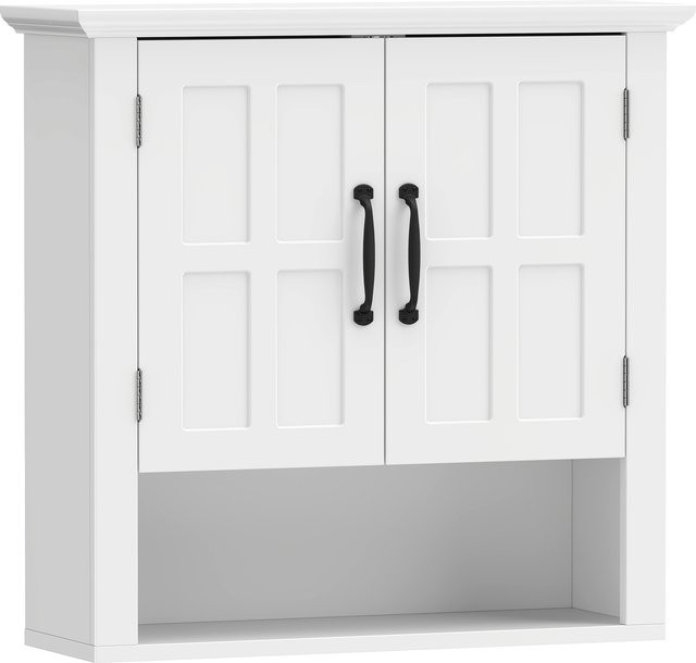 HOMCOM Badschrank Hängeschrank aus Holz mit verstellbaren Einlegeböden, Weiß, B: 60 cm, T: 19,8 cm, H: 58 cm - Bild 1