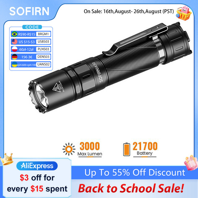 SOFIRN SK30 Taktische Taschenlampe mit SFT70 LED, 2800 Lumen, 6500K Kaltweiß, USB-C wiederaufladbar, Schwarz - Bild 1