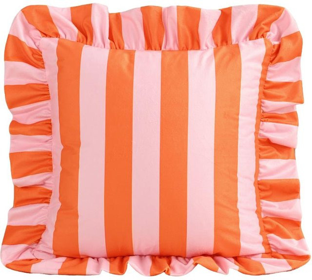 JMG Clothing Kissenbezug aus Samt mit Streifen und Spitze in Orange, B/T/H: 45 x 45 x 0 cm - Bild 1