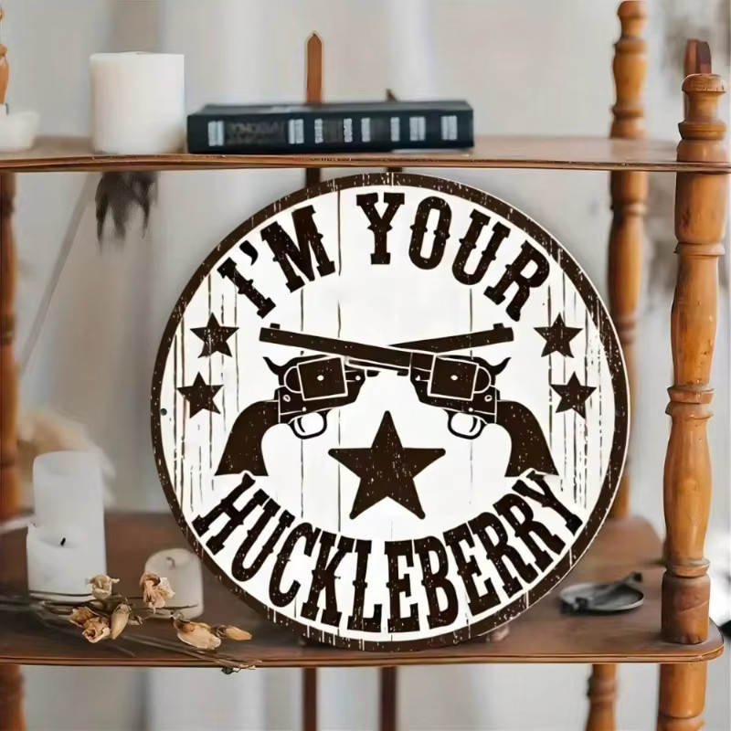 Rundes Wandschild aus Holz im Vintage-Stil mit I'm Your Huckleberry Design von Potdemiel, Durchmesser: 20 cm - Bild 5