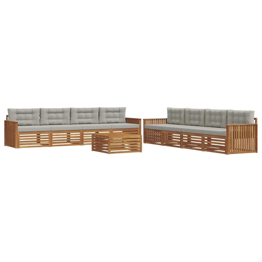 vidaXL Outdoor-Sofagarnitur 9-tlg. aus massivem Akazienholz mit Kissen in Braun und Hellgrau - Bild 2