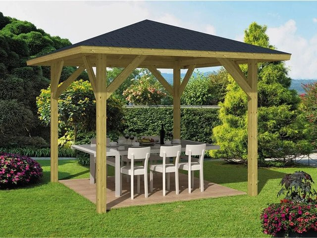Woodtex Pavillon Gartenlaube Tourist aus imprägnierter Kiefer in Braun - Bild 1