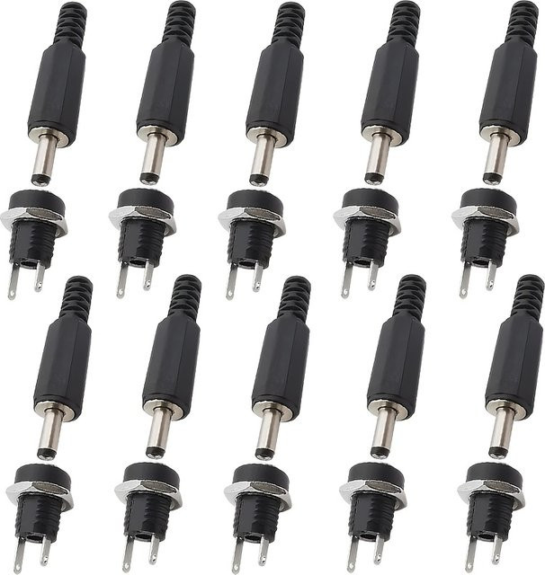 AOKIN DC-Steckverbinder Set mit 20 Stück (10 Paar) Männlich und Weiblich in Schwarz, DC-Stromadapter mit Schraubanschluss für Panelmontage, Maße: 5,5 x 2,1 mm und 3,5 x 1,3 mm - Bild 1