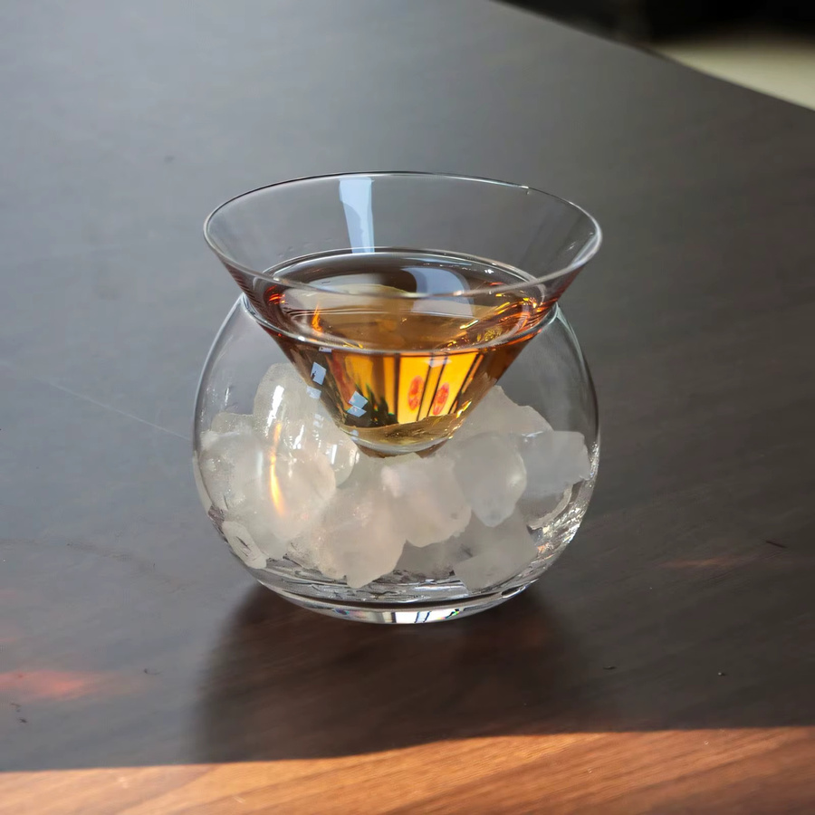 Japanischer doppelwandiger Glaskaraffe als Sake Chiller und Weinkühler, transparent - Bild 2