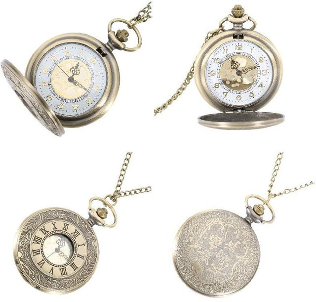 Taschenuhr Anhänger Halskette, Quarz, Messing, Gold, Rund, Unisex - Bild 1