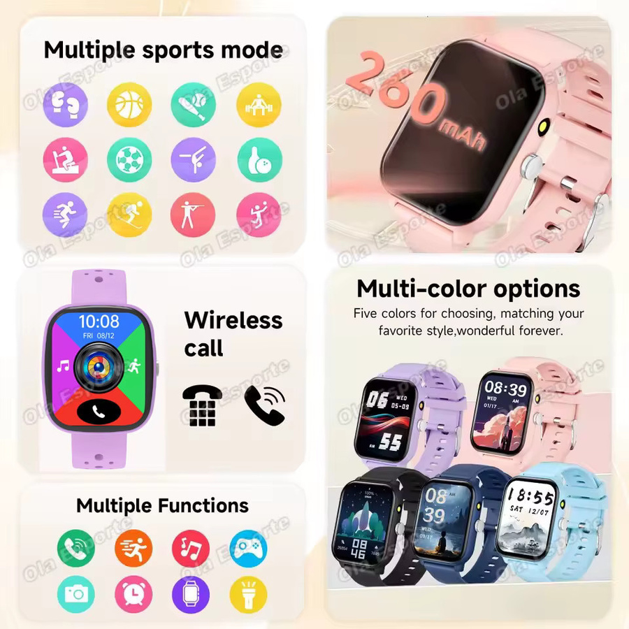 Ola Esporte Smartwatch mit LED-Taschenlampe und drahtloser Anruffunktion in Pink für Android und iOS - Bild 2