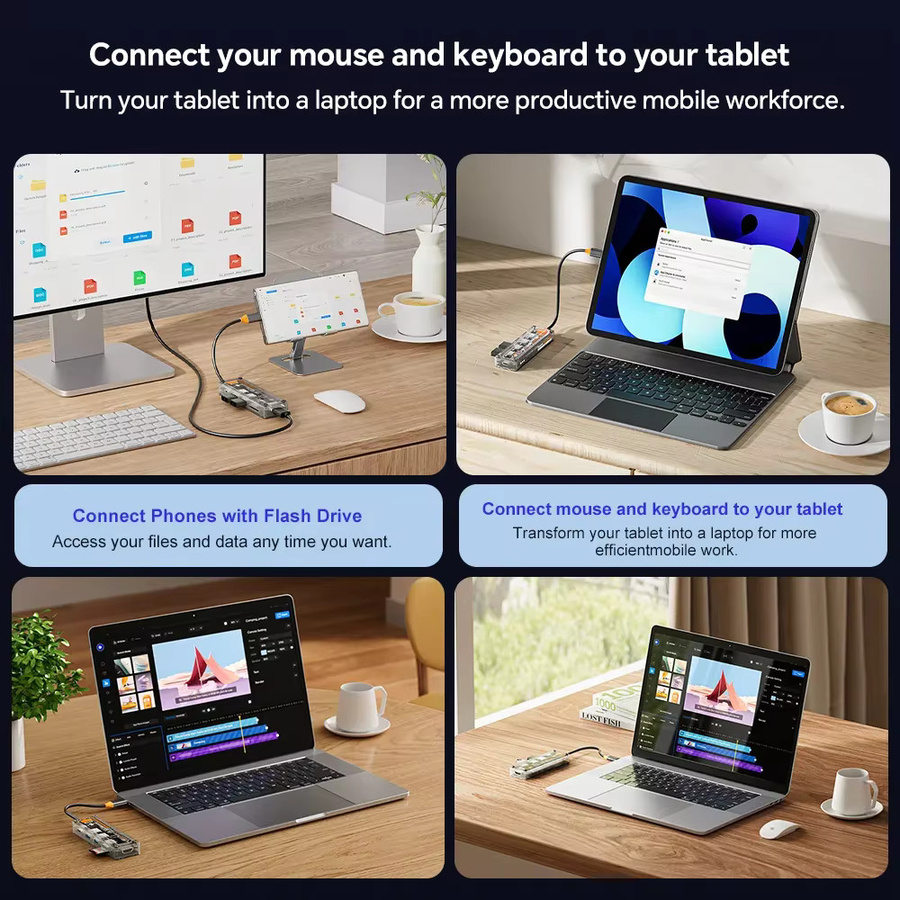 ASOMETECH 6 in 1 USB-C Hub mit HDMI 4K, TF-Slot und 100W PD für MacBook Pro, Laptop und Tablet, USB 3.0 Adapter in Transparent-Optik - Bild 6