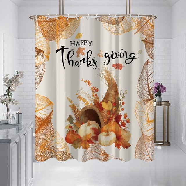 Wasserdichter und schimmelresistenter Duschvorhang mit Thanksgiving Kürbismuster von Household supplies MH, Mehrfarbig, B x H: 180 x 180 cm - Bild 1