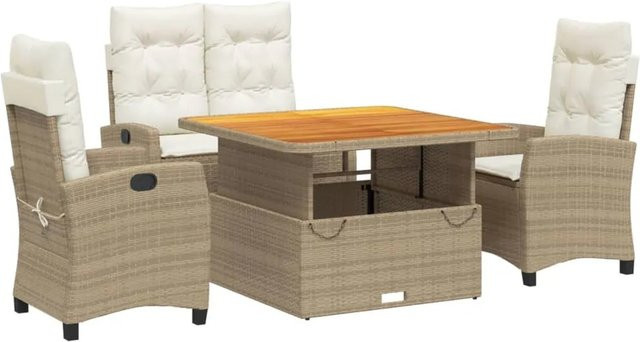 vidaXL 4-teilige Garten-Essgruppe aus massivem Akazienholz und Poly Rattan in Beige - Bild 1