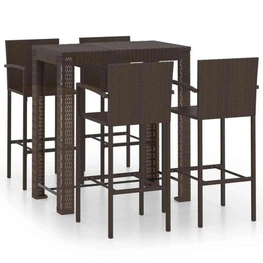 vidaXL 5-tlg Garten-Bar-Set aus Poly Rattan in Braun mit Armlehnen und pulverbeschichtetem Stahl - Bild 2