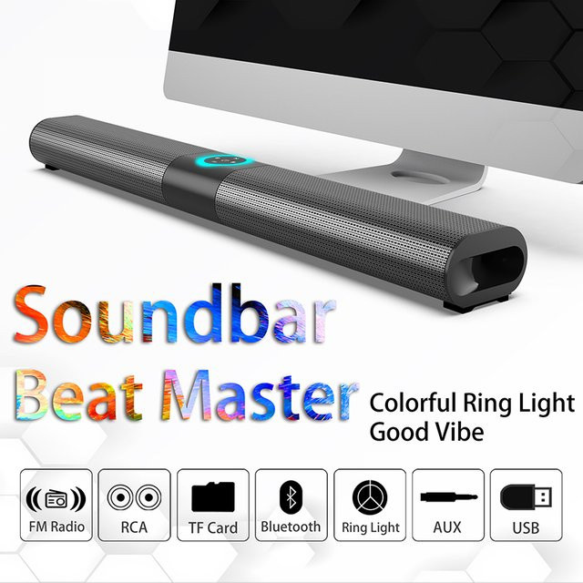AyeBeau Bluetooth Soundbar mit kabellosem Subwoofer und FM-Radio in Schwarz - Bild 1