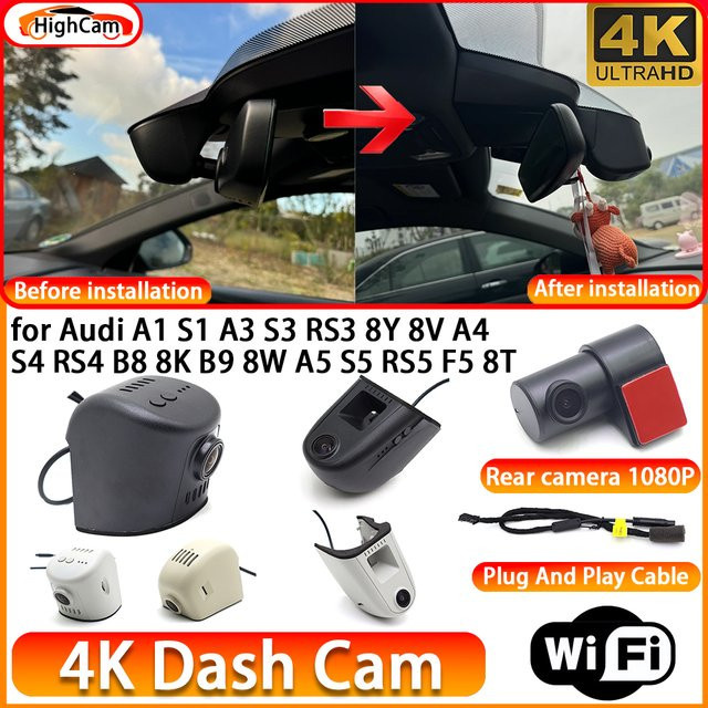 HighCam 4K UHD Dashcam mit WLAN für Audi A1 A3 A4 A5 S1 S3 S4 S5 RS3 RS4 RS5 OEM Videorekorder mit Vorder- und Rückkamera - Bild 1
