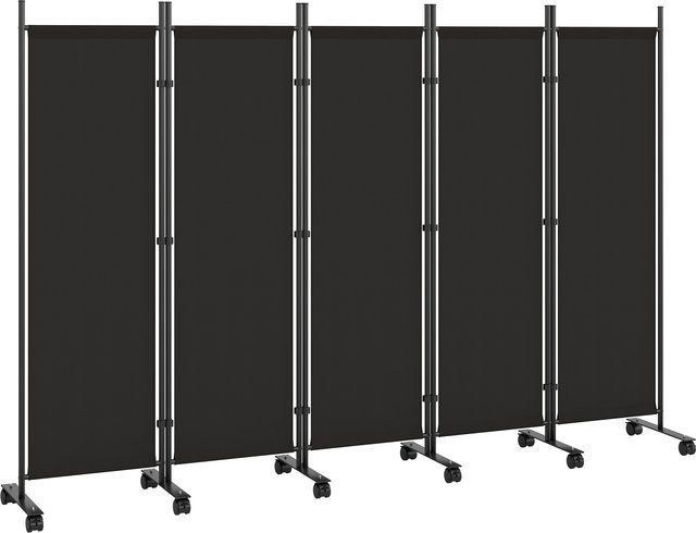 Outsunny Faltbarer Paravent für Innenbereich mit 5 Paneelen aus Stahl in Schwarz, B/T/H: 252 x 40 x 170 cm - Bild 1